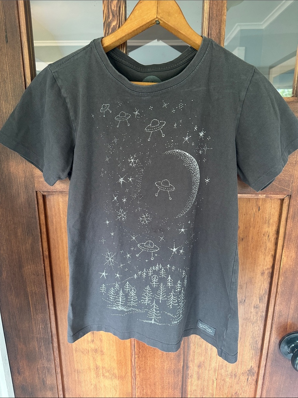 Life is Good "Star Struck" Alien UFO Celestial Crusher Tee Faded Black XS
